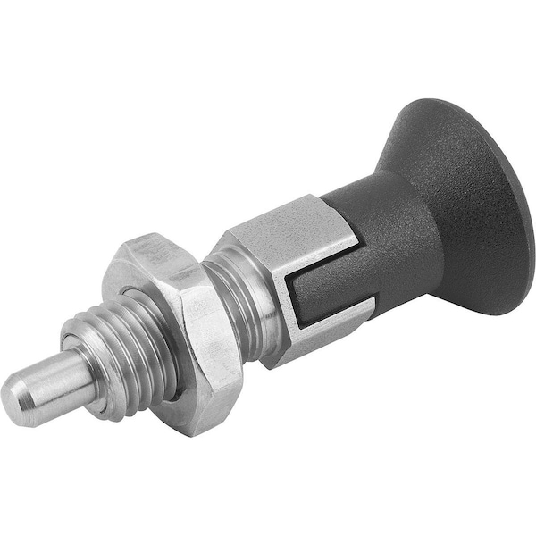 Indexing Plunger Size:3 D1=M16X1, 5, D=8, Form:D W Locking Slot W Locknut, Stainless Not Hardened,